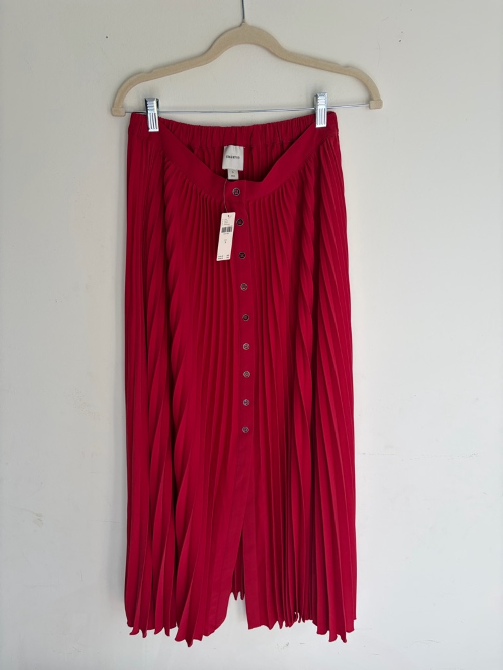 NWT! MAEVE for Anthropologie Red Pleated Button-Front Maxi Skirt Size Small - Picture 4 of 8
